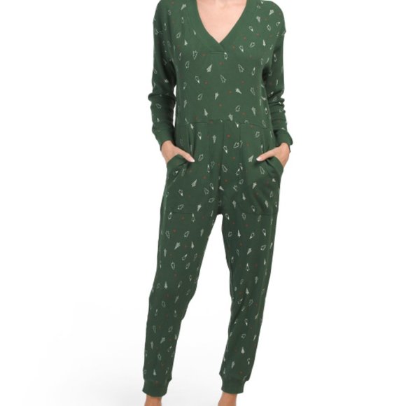 Waffle Knits Tree Motif Jumpsuit SZ S - Picture 1 of 8